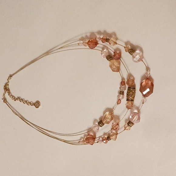 Napier Signed Vintage Y2K Necklace 3 Wire Strands Beaded PINK ORANGE Fairy - Picture 5 of 5